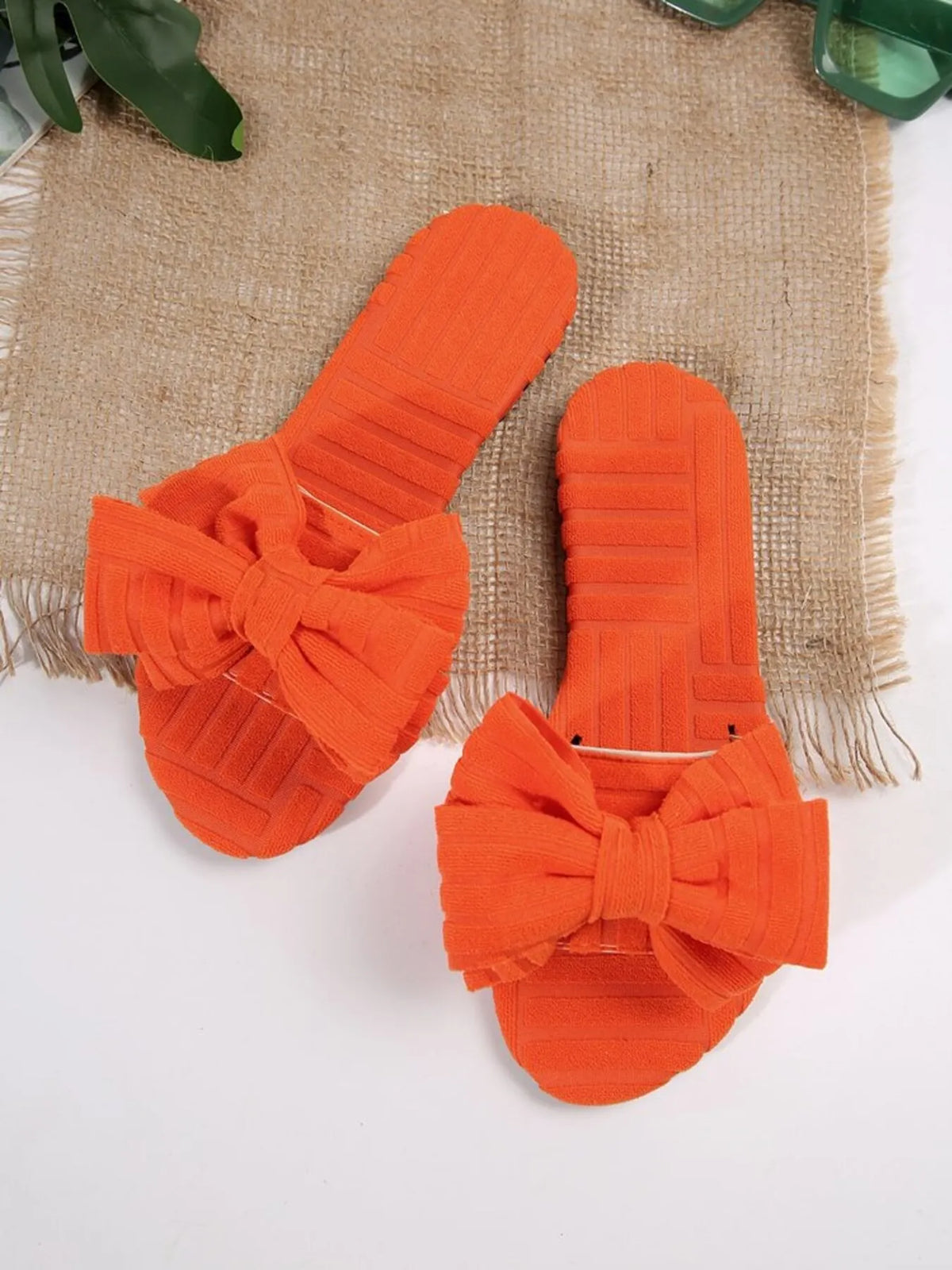 Leyla bow-knot open-toe slide sandals in orange by Pinup Girl Clothing