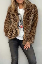 Alessia Full Size Leopard Furry Collared Neck Long Sleeve Coat | 5 Colors