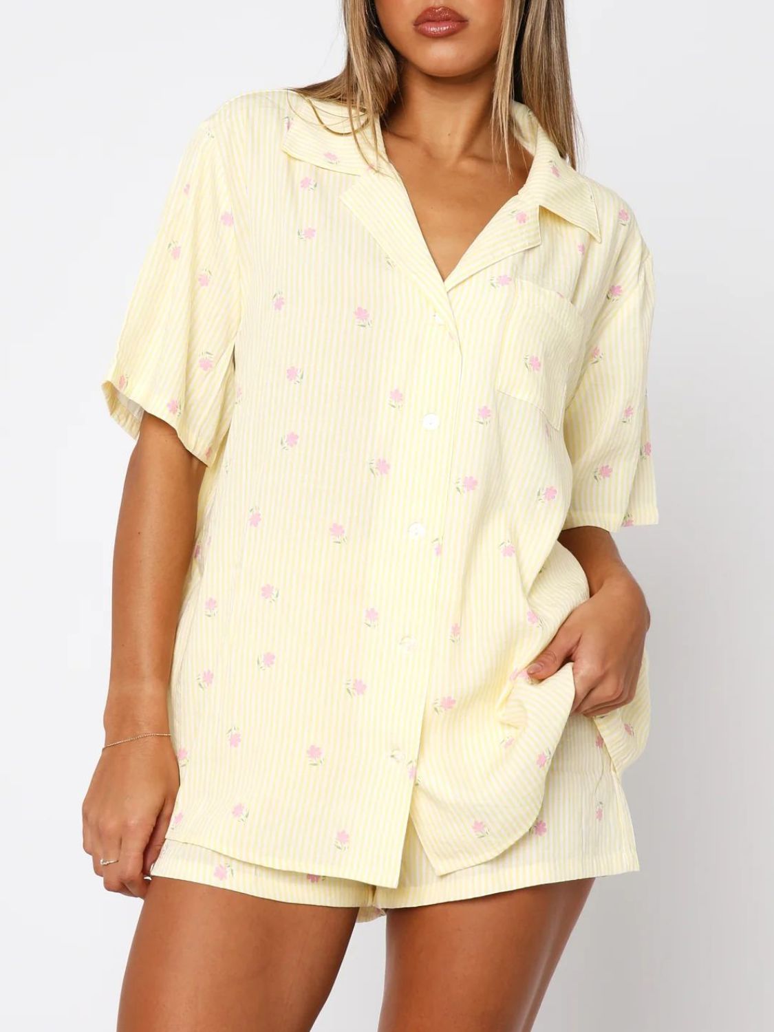 Saint Val Button Down Top and Shorts Pajama Set | 4 Colors | Poundton