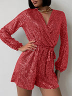 Spark Tie Waist Long Sleeve Romper | 7 Colors