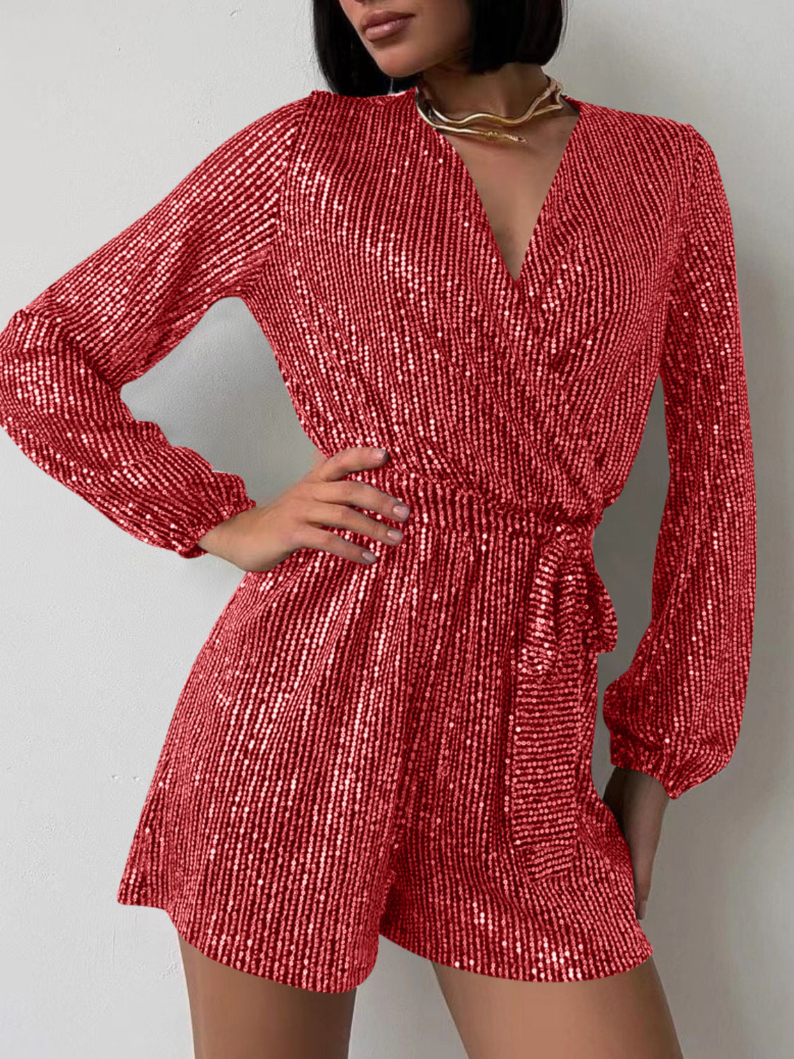 Spark Tie Waist Long Sleeve Romper | 7 Colors