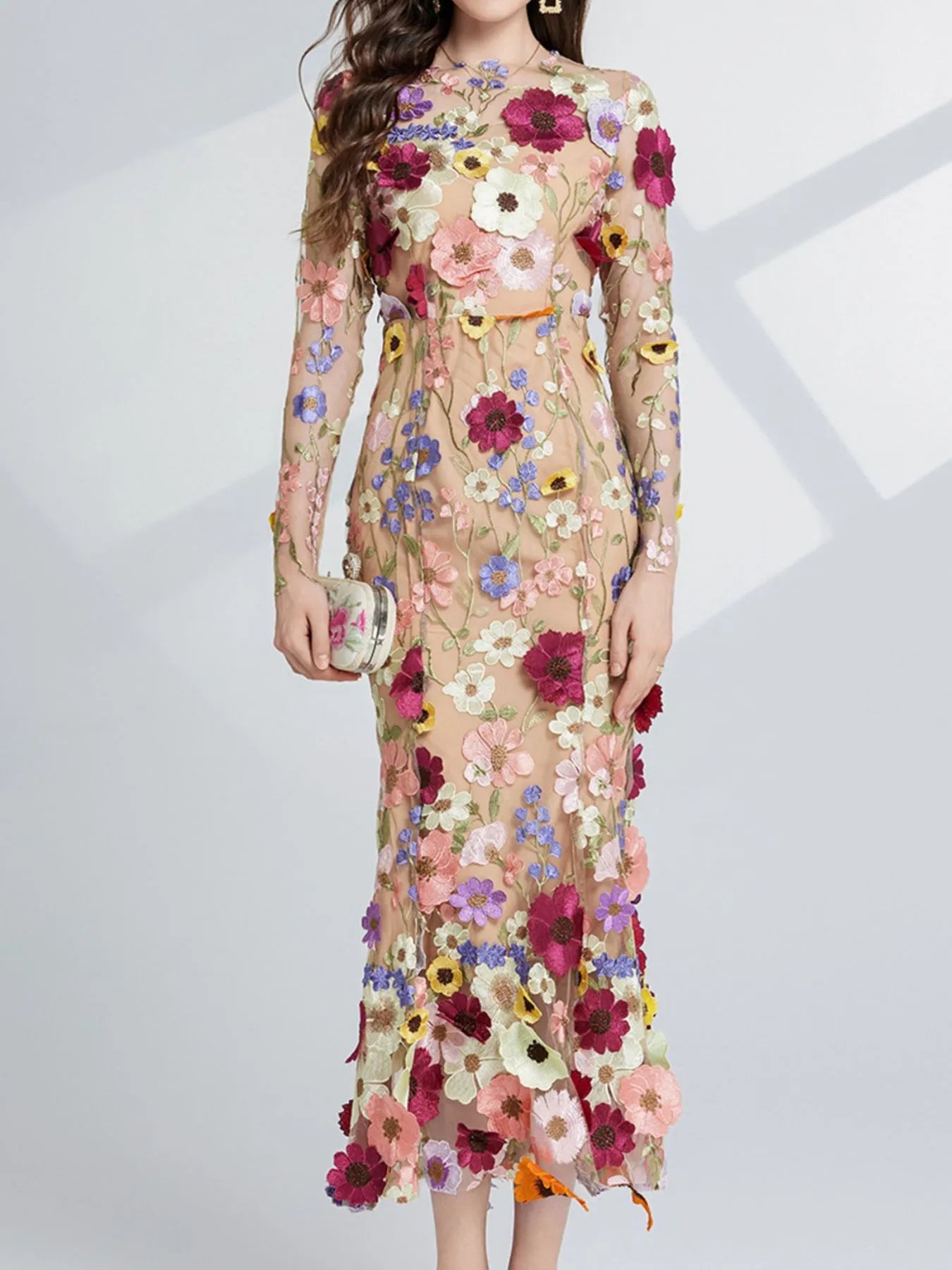 The Enchanted Flower embroidered mesh maxi dress by Pinup Girl Clothing, sizes XS to 4X.