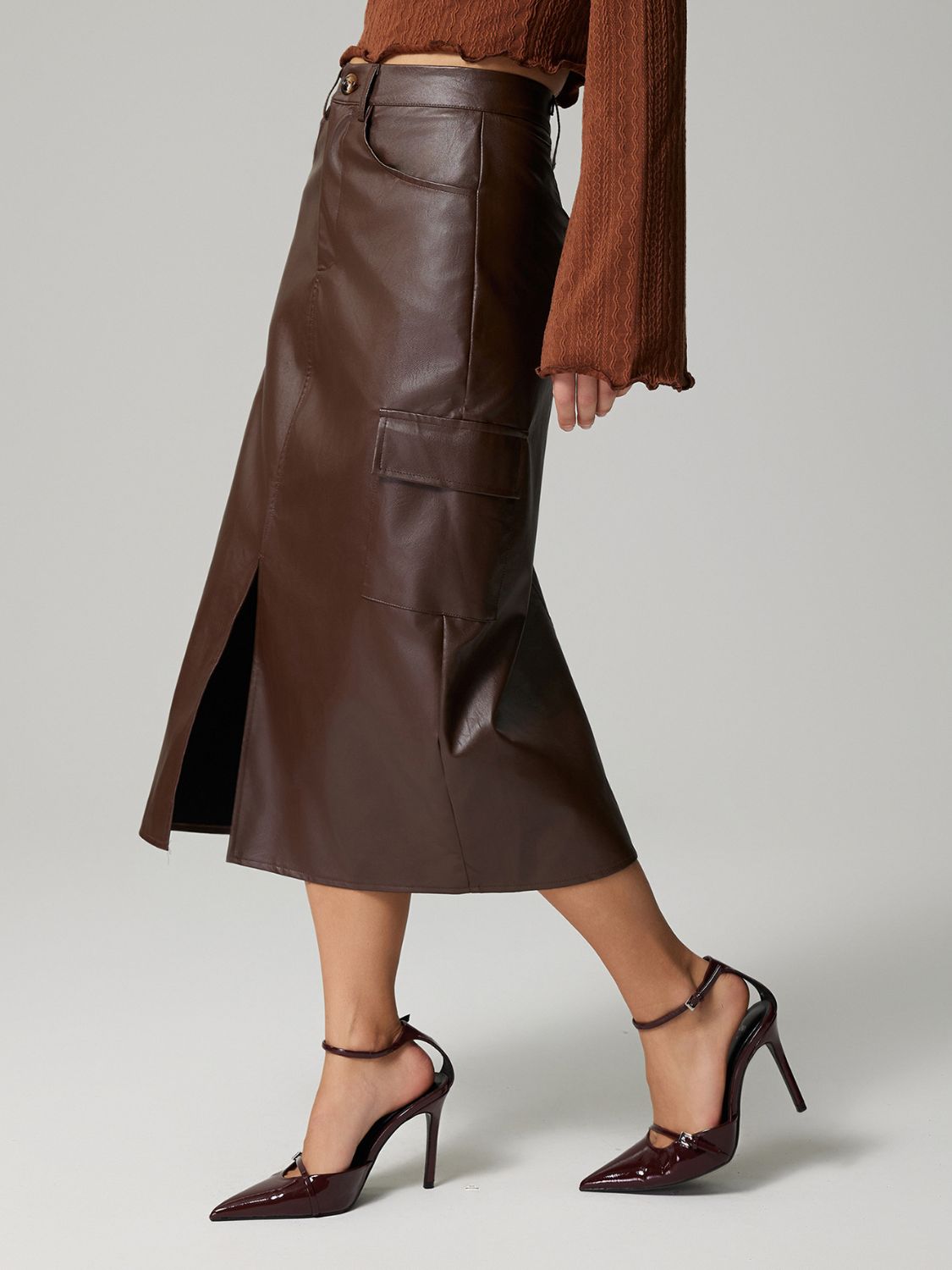 Lily Slit Midi Skirt with Pockets | Dark Brown or Black