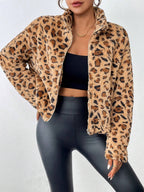 Adriana Fuzzy Leopard Zip Up Jacket