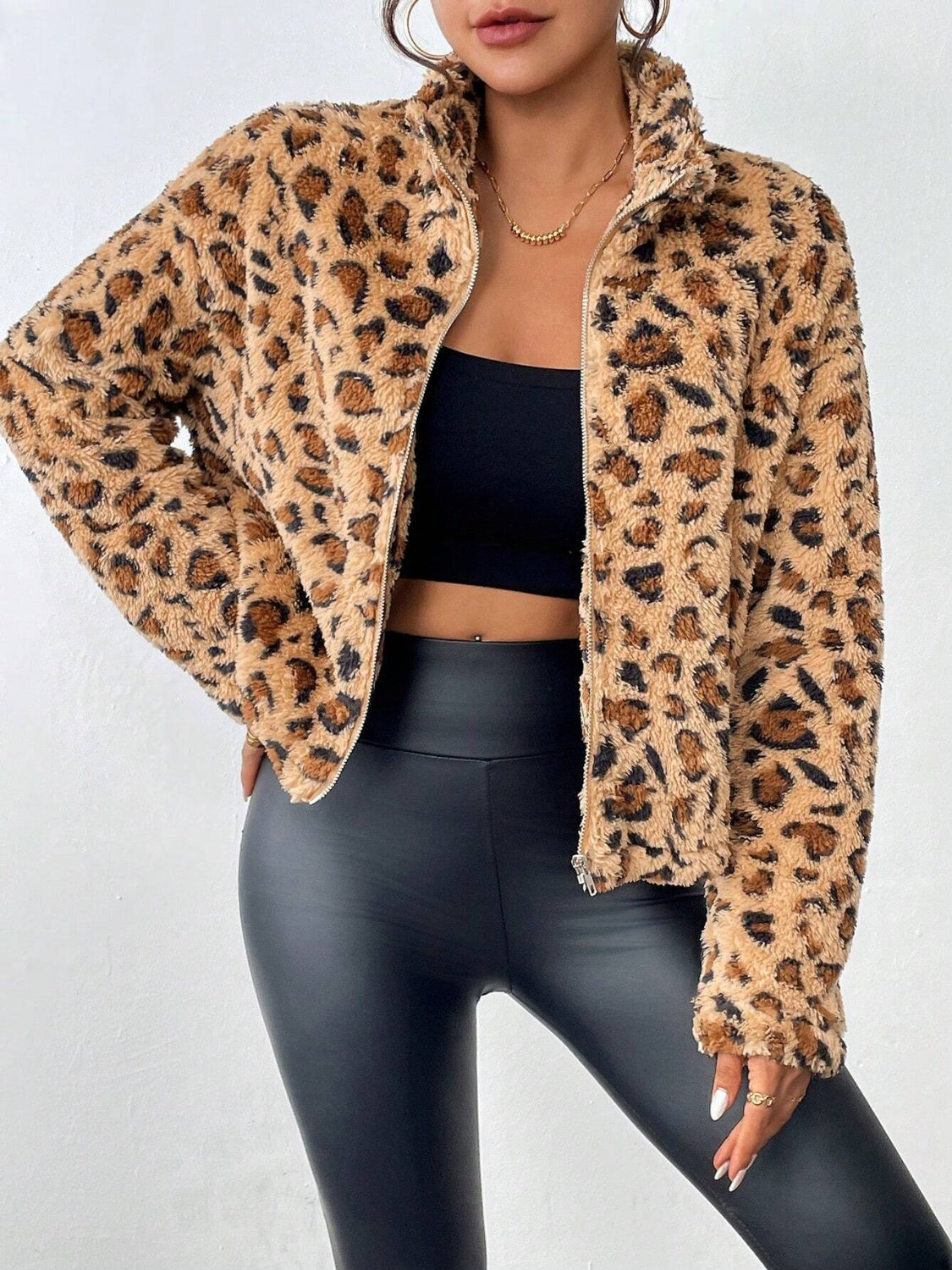 Adriana Fuzzy Leopard Zip Up Jacket