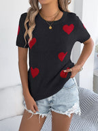 Amour Cherie heart-print short-sleeve knit top by Pinup Girl Clothing