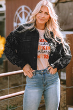 Rare Tour Sequin Sleeve Raw Hem Denim Jacket
