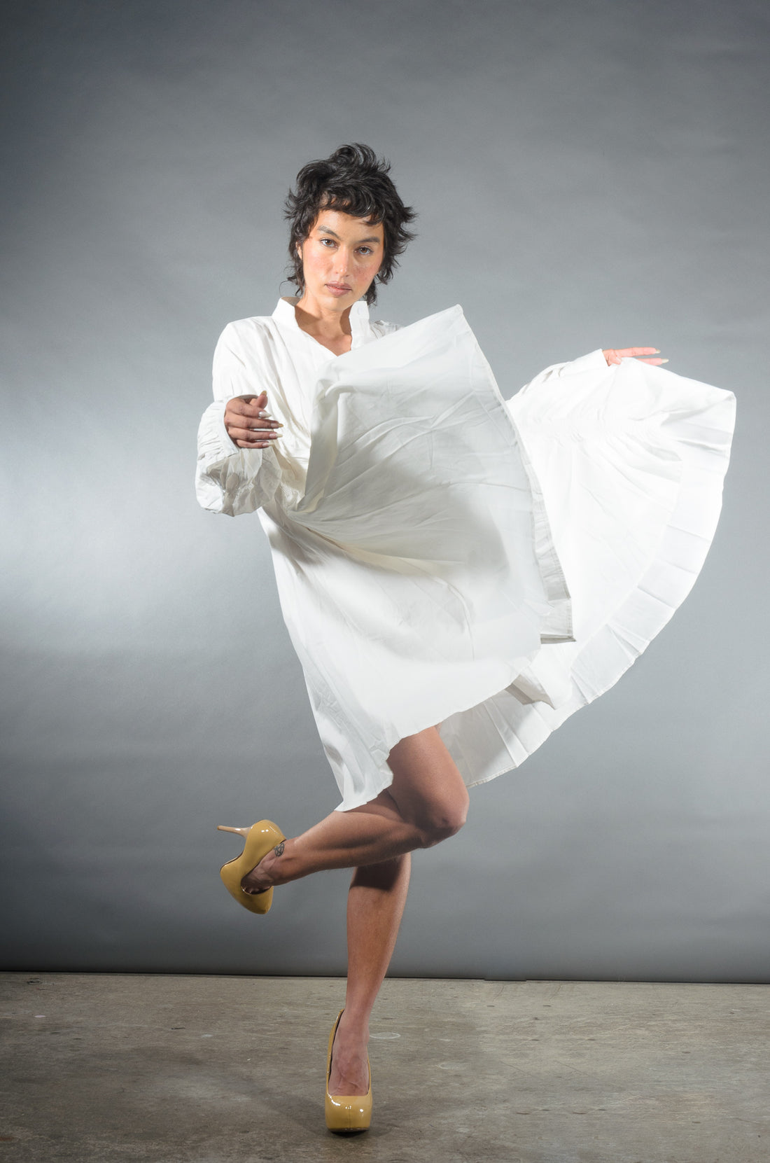 Summer Bodycon Dress Women Khaki Long Sleeve Pleated Shirt Dress Office Ladies Solid Lapel Casual Mini Dress
