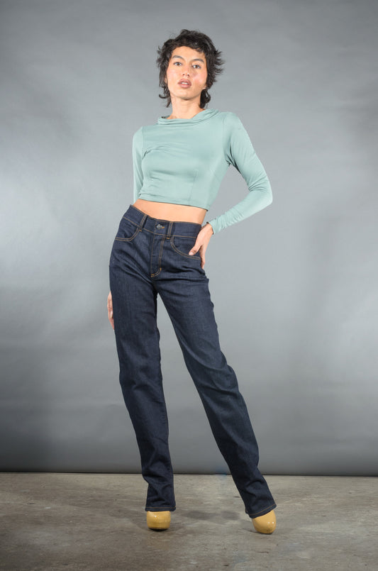 Joanna Long Sleeved Crop Top in Sage Knit | Deadly Dames