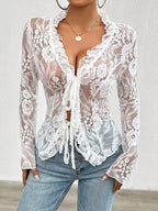 Gift Wrap V-Neck Long Sleeve Lace Cardigan Top | 5 Colors | Poundton