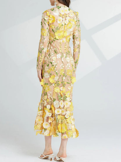 The Enchanted Flower embroidered mesh maxi dress by Pinup Girl Clothing, sizes XS to 4X.