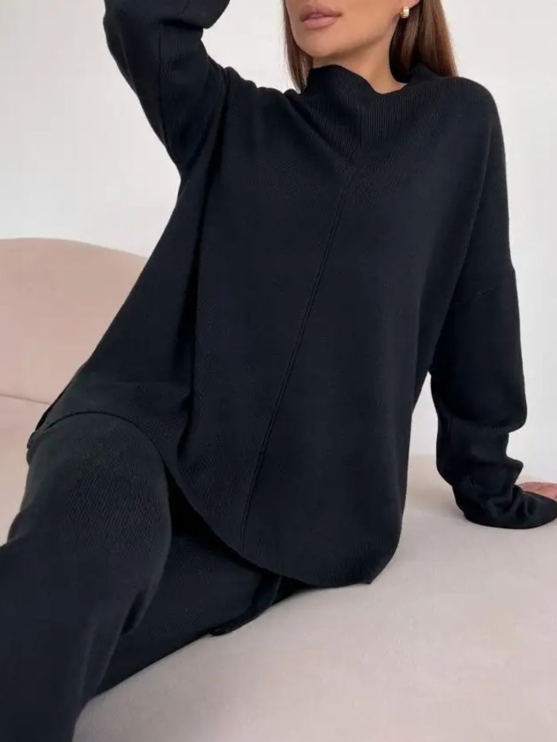Gabriella Slit Mock Neck Top and Pants Sweater Set | 4 Colors