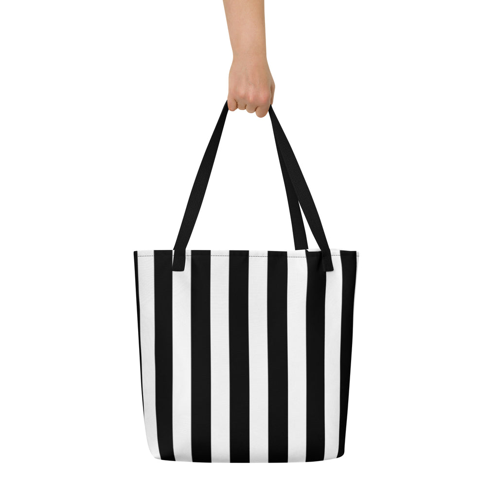 Black & White Mark Stripe Large Tote Bag