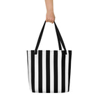 Black & White Mark Stripe Large Tote Bag