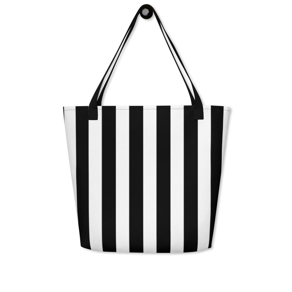 Black & White Mark Stripe Large Tote Bag