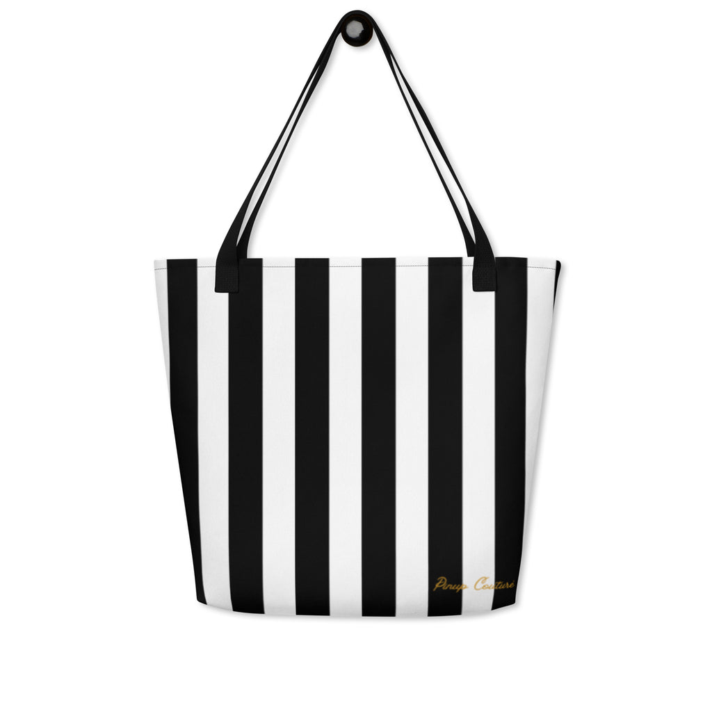 Black & White Mark Stripe Large Tote Bag