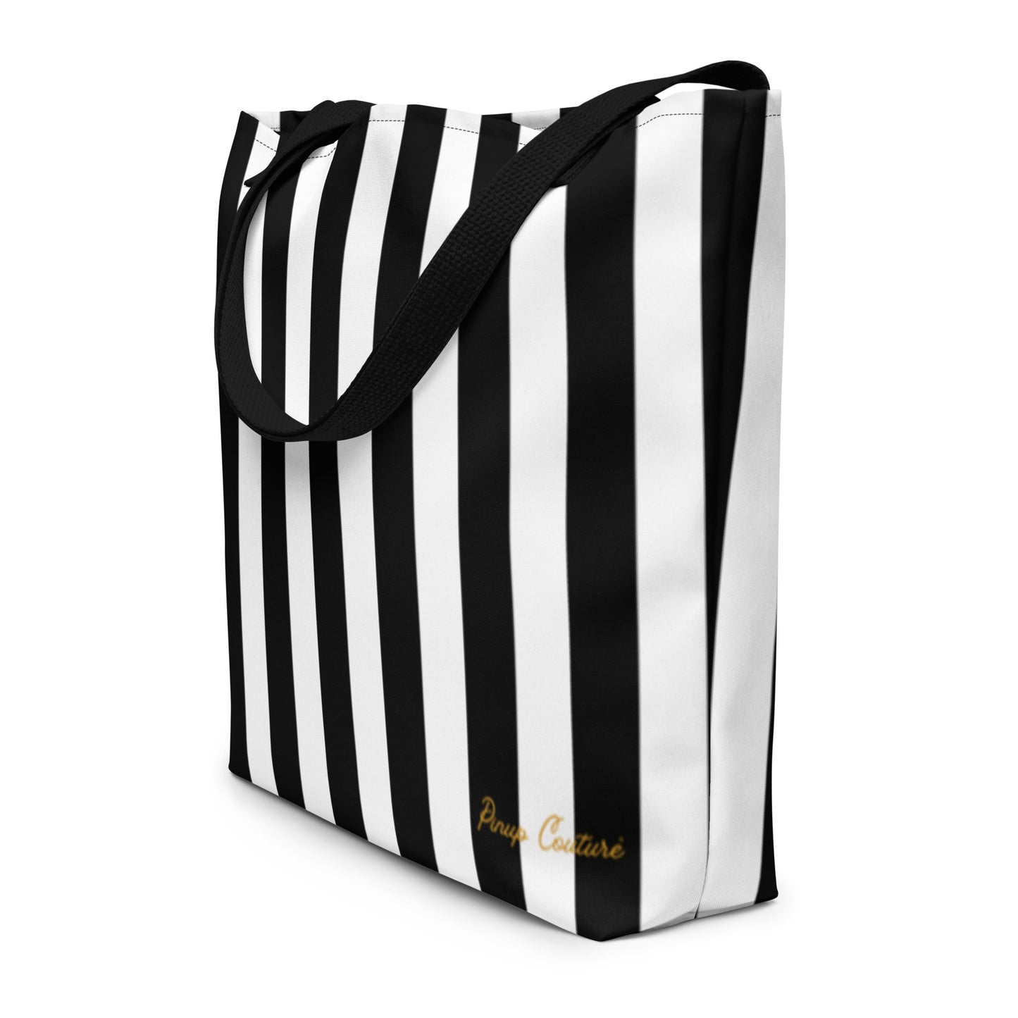 Black & White Mark Stripe Large Tote Bag | Pinup Couture