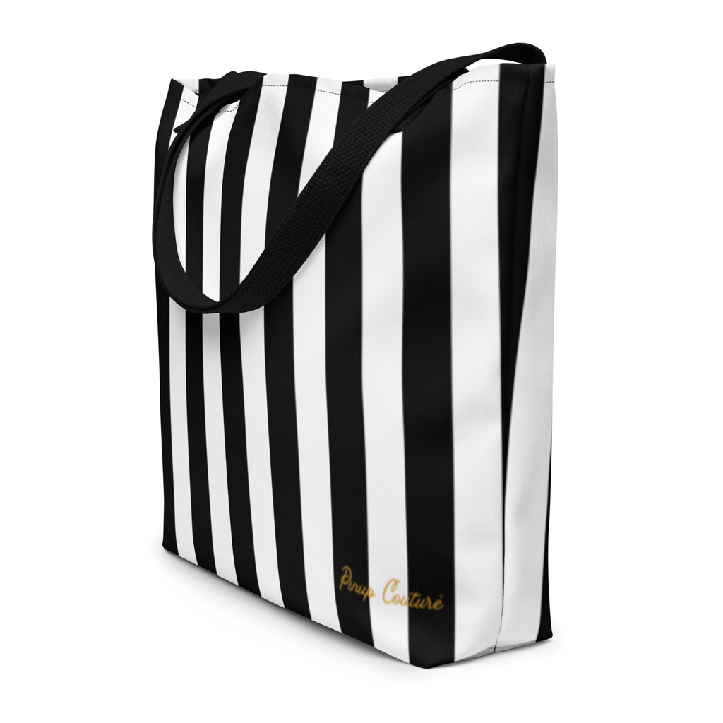 Black & White Mark Stripe Large Tote Bag