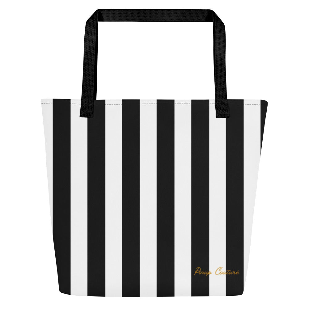 Black & White Mark Stripe Large Tote Bag