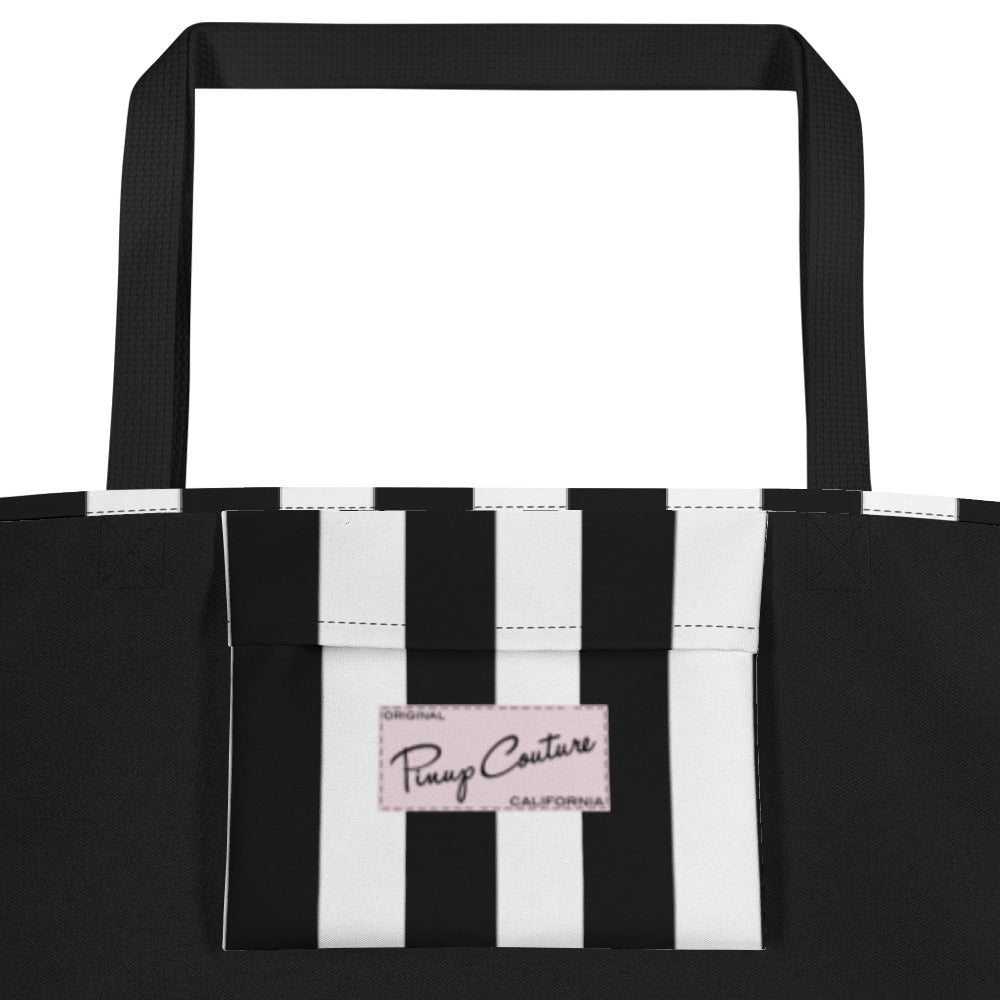 Black & White Mark Stripe Large Tote Bag