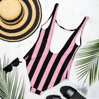 Rory Cotton Candy & Black Mark Stripe One-Piece Swimsuit | Pinup Couture Swim