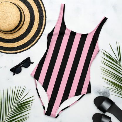 Rory Cotton Candy & Black Mark Stripe One-Piece Swimsuit | Pinup Couture Swim