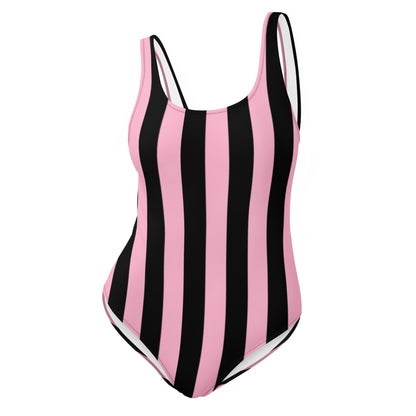 Rory Cotton Candy & Black Mark Stripe One-Piece Swimsuit | Pinup Couture Swim