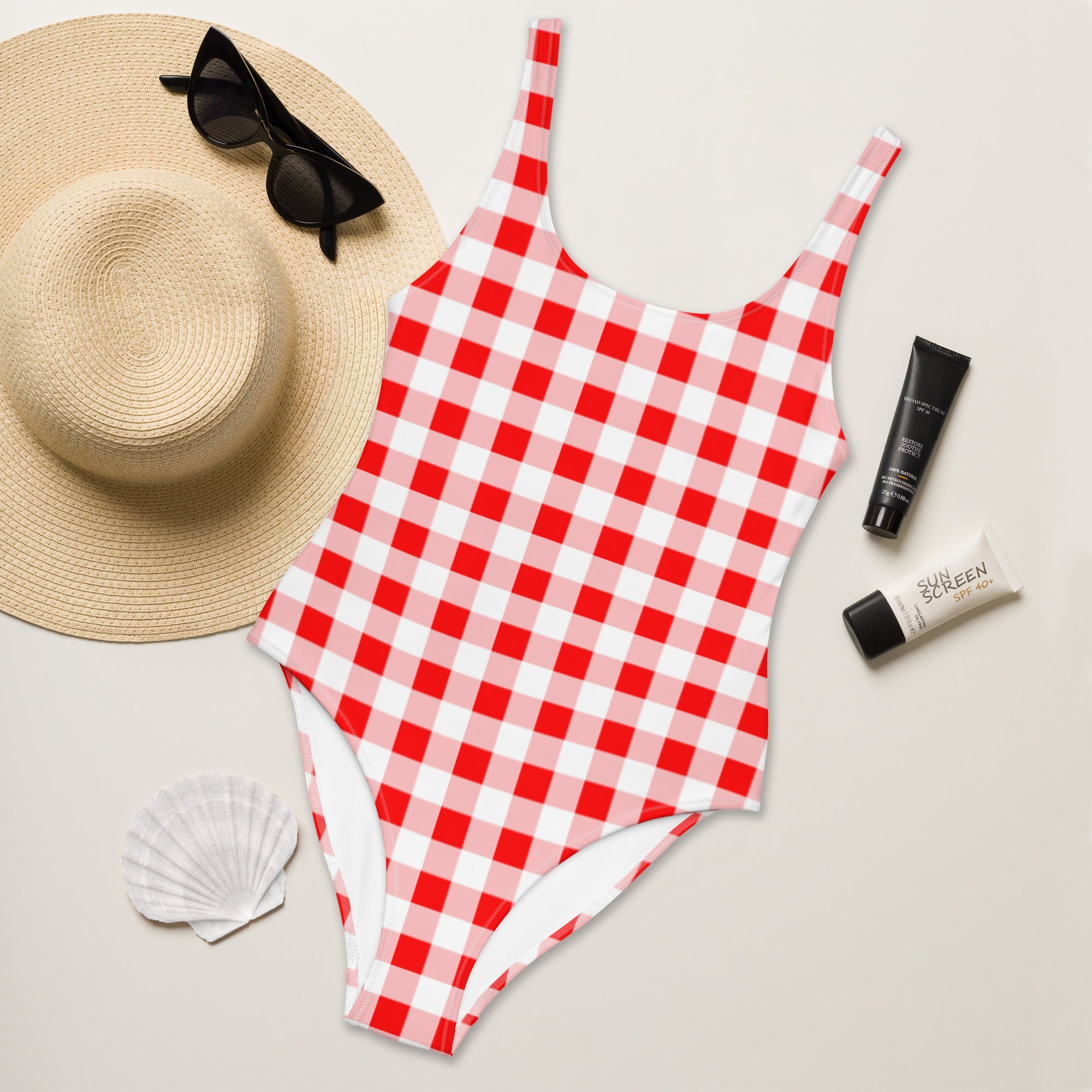 Rory Ruby Red Vintage Gingham One-Piece Swimsuit