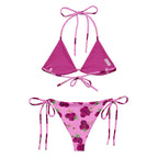 Pink Bee Floral recycled string bikini set, back view, by Pinup Girl Clothing