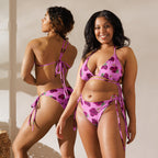 Pink Bee Floral recycled string bikini set with adjustable straps, by Pinup Girl Clothing