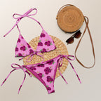 Pink Bee Floral recycled string bikini set with adjustable straps, by Pinup Girl Clothing