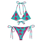 Turquoise Bee Floral recycled string bikini set with adjustable straps, by Pinup Girl Clothing