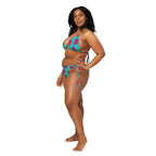 Turquoise Bee Floral recycled string bikini set with adjustable straps, by Pinup Girl Clothing