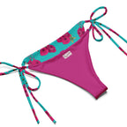 Turquoise Bee Floral recycled string bikini fabric detail, by Pinup Girl Clothing
