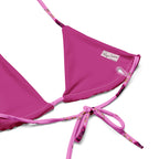 Pink Bee Floral recycled string bikini fabric detail, by Pinup Girl Clothing