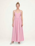 Amalie Ballerina Daytime Maxi Gown in Pinup Girl Pink, a solid pink 70s spaghetti-strap maxi dress with a seamed bodice, front view, Pinup Girl Clothing, XS to 5X