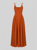 Amalie Ballerina maxi gown in Amber Harvest on an invisible mannequin, showing the V neckline, fitted bodice and full gathered maxi skirt