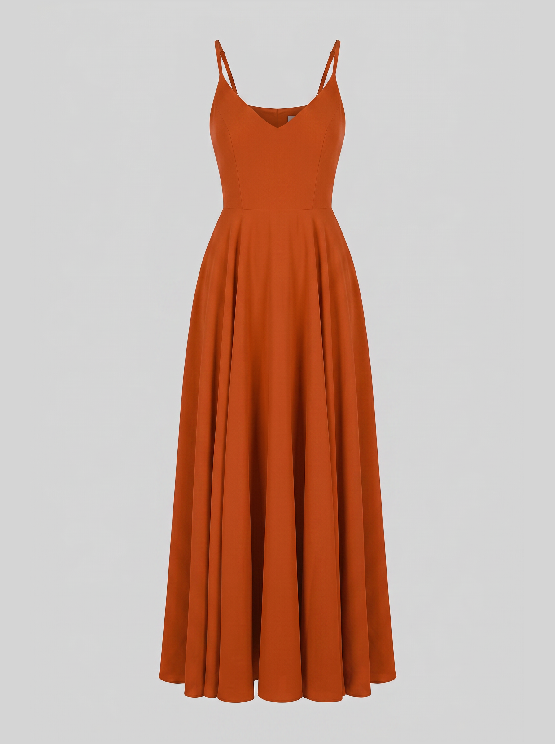 Amalie Ballerina maxi gown in Amber Harvest on an invisible mannequin, showing the V neckline, fitted bodice and full gathered maxi skirt