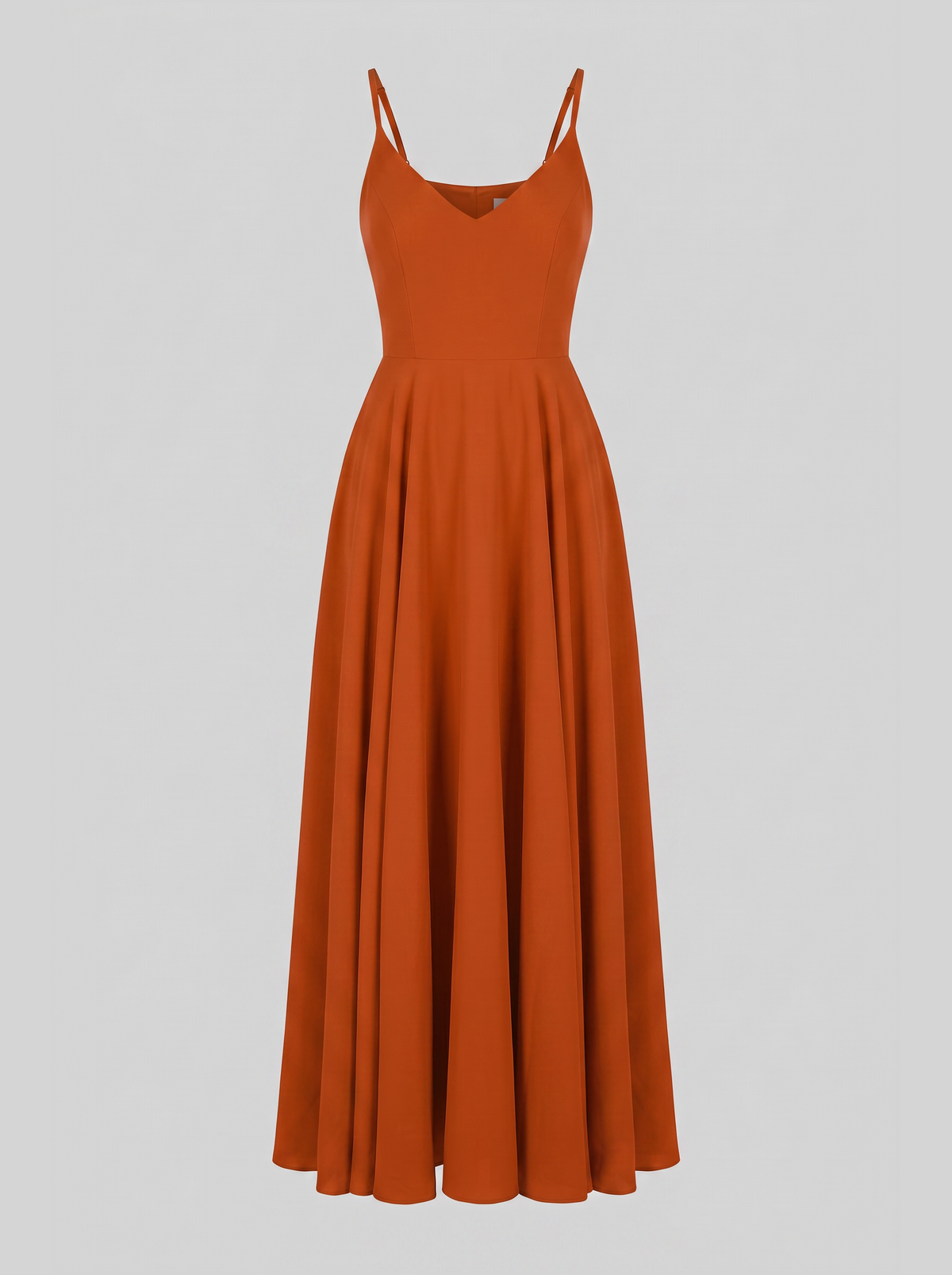 Amalie Ballerina maxi gown in Amber Harvest on an invisible mannequin, showing the V neckline, fitted bodice and full gathered maxi skirt