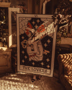 American Traditional Lovers tarot wall tapestry in tattoo flash style