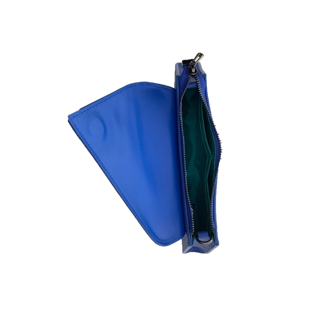 Angelica cobalt blue leather clutch interior lining, by Pinup Girl Clothing
