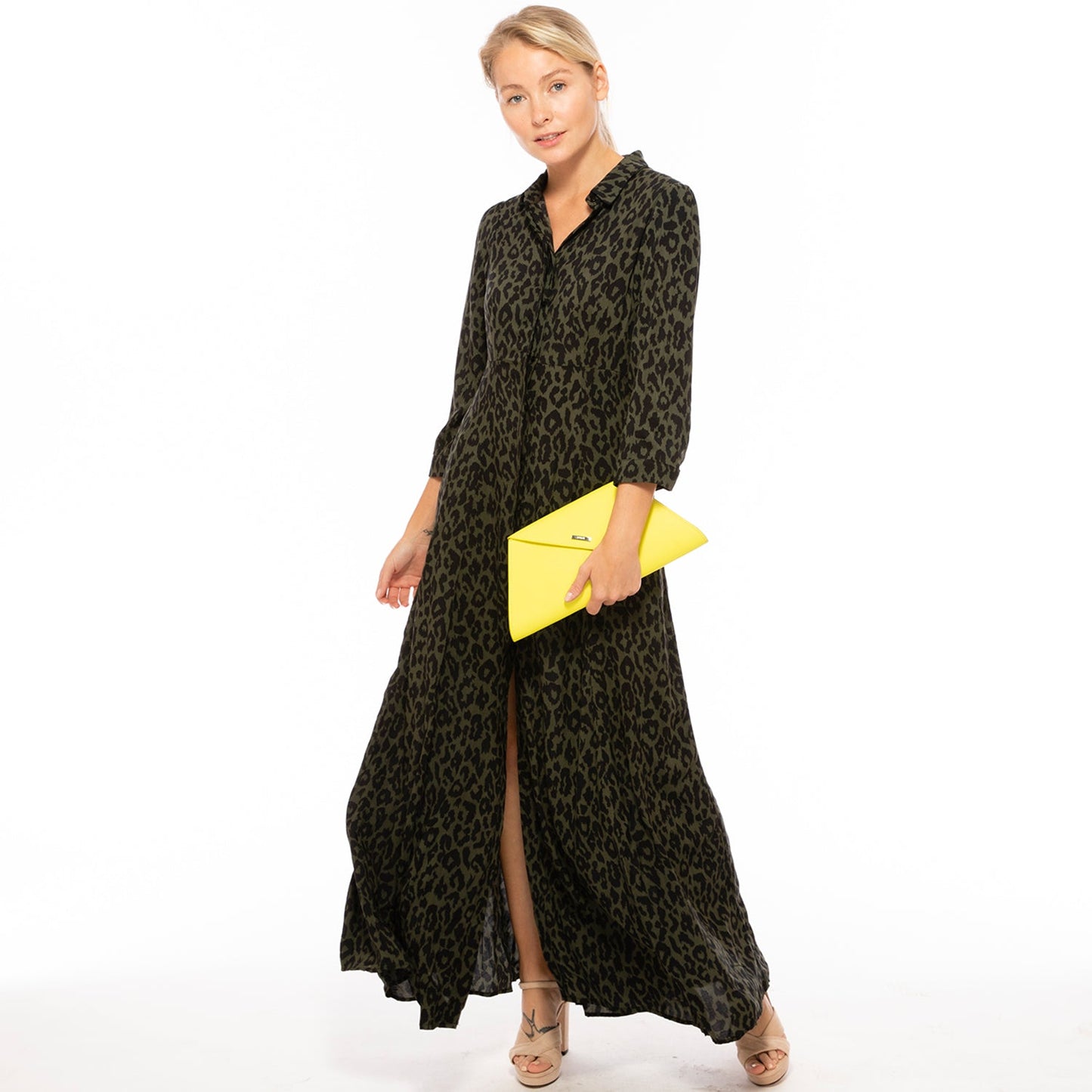 Angelica Leather Clutch in Electric Yellow