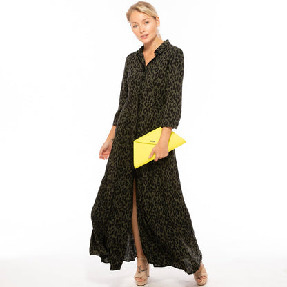 Angelica Leather Clutch in Electric Yellow