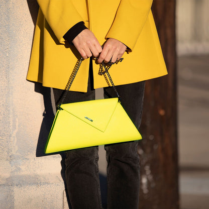 Angelica Leather Clutch in Electric Yellow