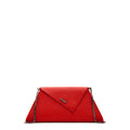 Angelica red Saffiano leather clutch with a diagonal flap, front view, by Pinup Girl Clothing