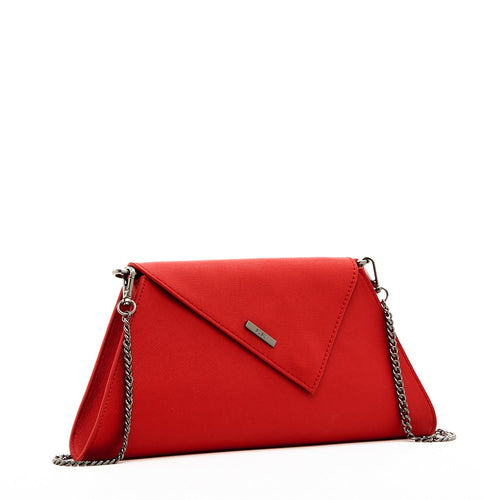 Angelica red leather clutch with a diagonal flap, another view, by Pinup Girl Clothing