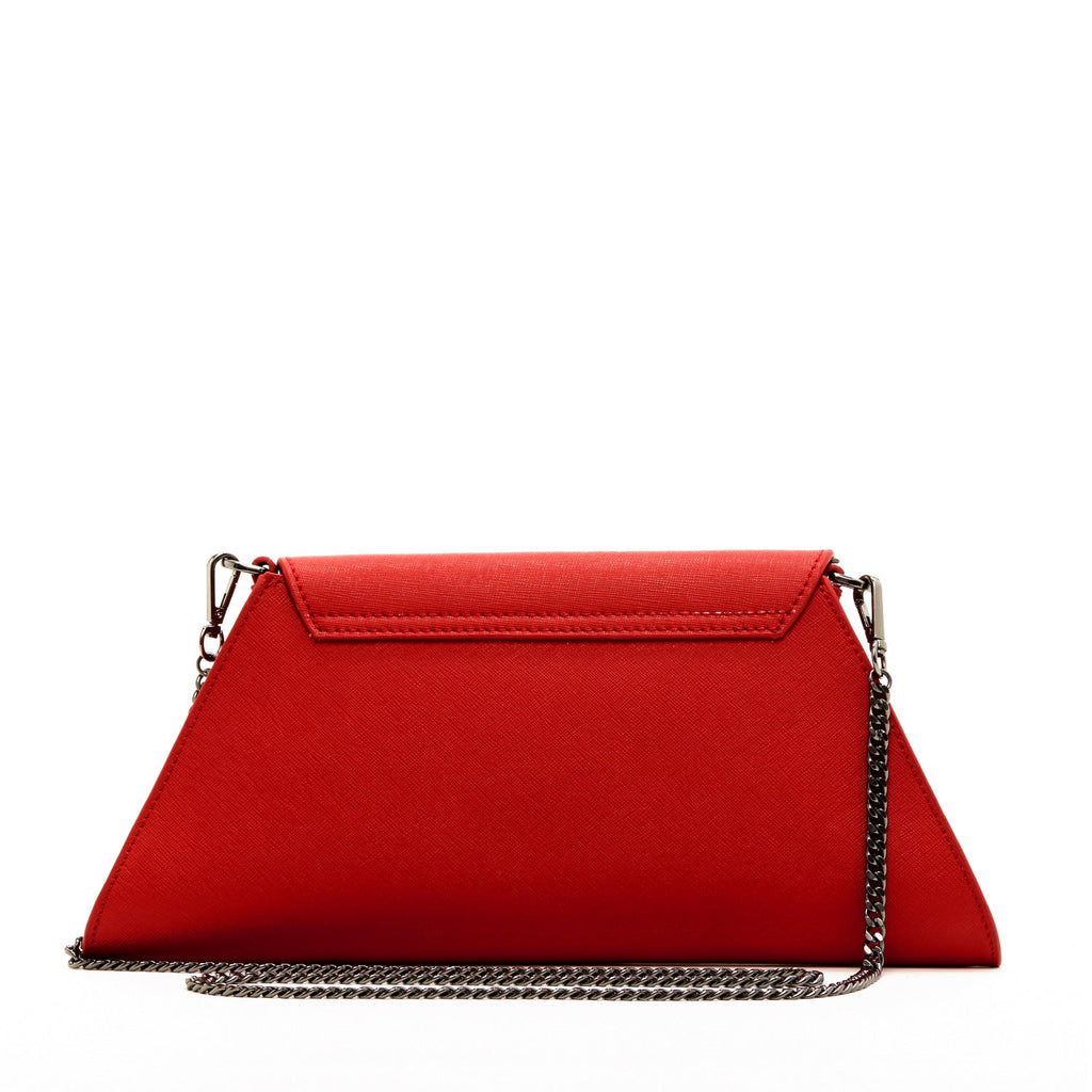 Angelica red leather clutch with a diagonal flap, another view, by Pinup Girl Clothing