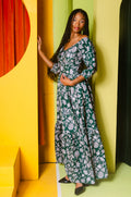 Molly 70s Floral Vintage Maxi Gown in Capri Floral Green