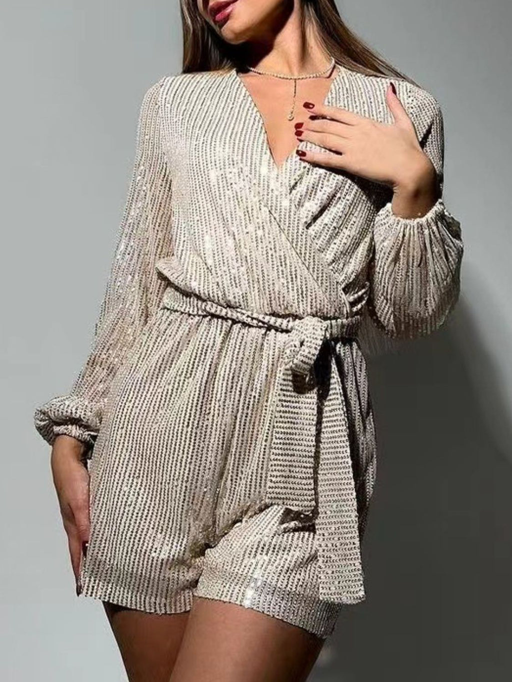 Spark Tie Waist Long Sleeve Romper | 7 Colors