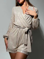 Spark Tie Waist Long Sleeve Romper | 7 Colors